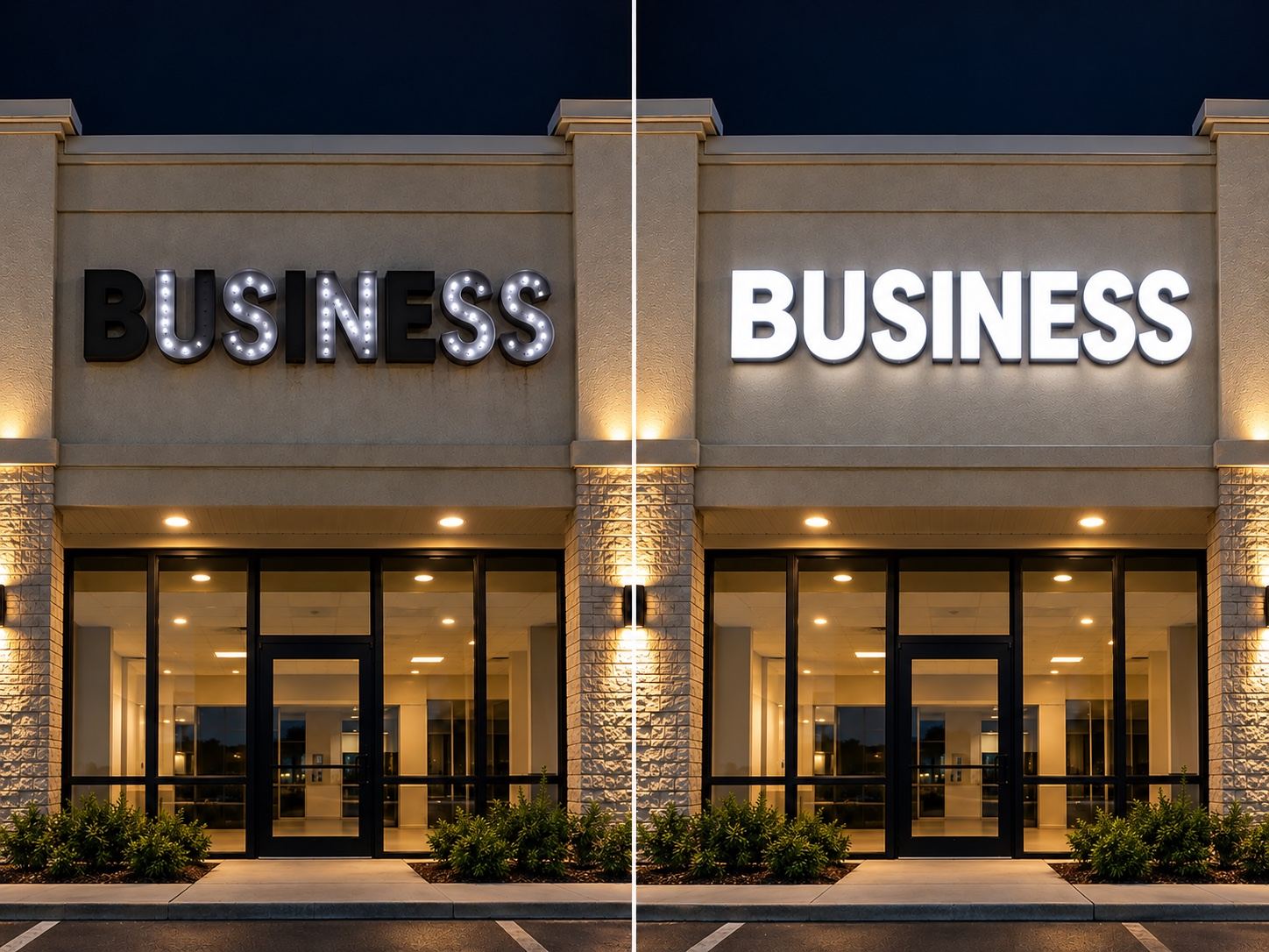 Channel letter sign repair, dead letters before and fully lit after, Orlando FL