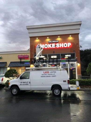 LED OUTLET bucket truck repairing smoke shop channel letters, Orlando FL